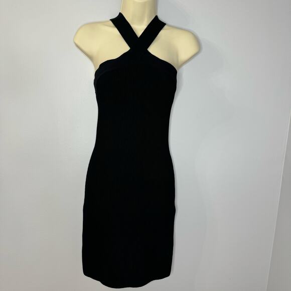 Babaton Sculpt Knit Criss Cross Dress Ribbed Halter Black Stretch Small - Picture 2 of 12